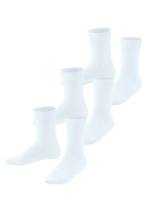 Weiße Baumwollsocken mit gerippten Bündchen und einer glatten Textur. Set aus sechs Paaren, knöchellanges Design, nahtlose Zehenkonstruktion.