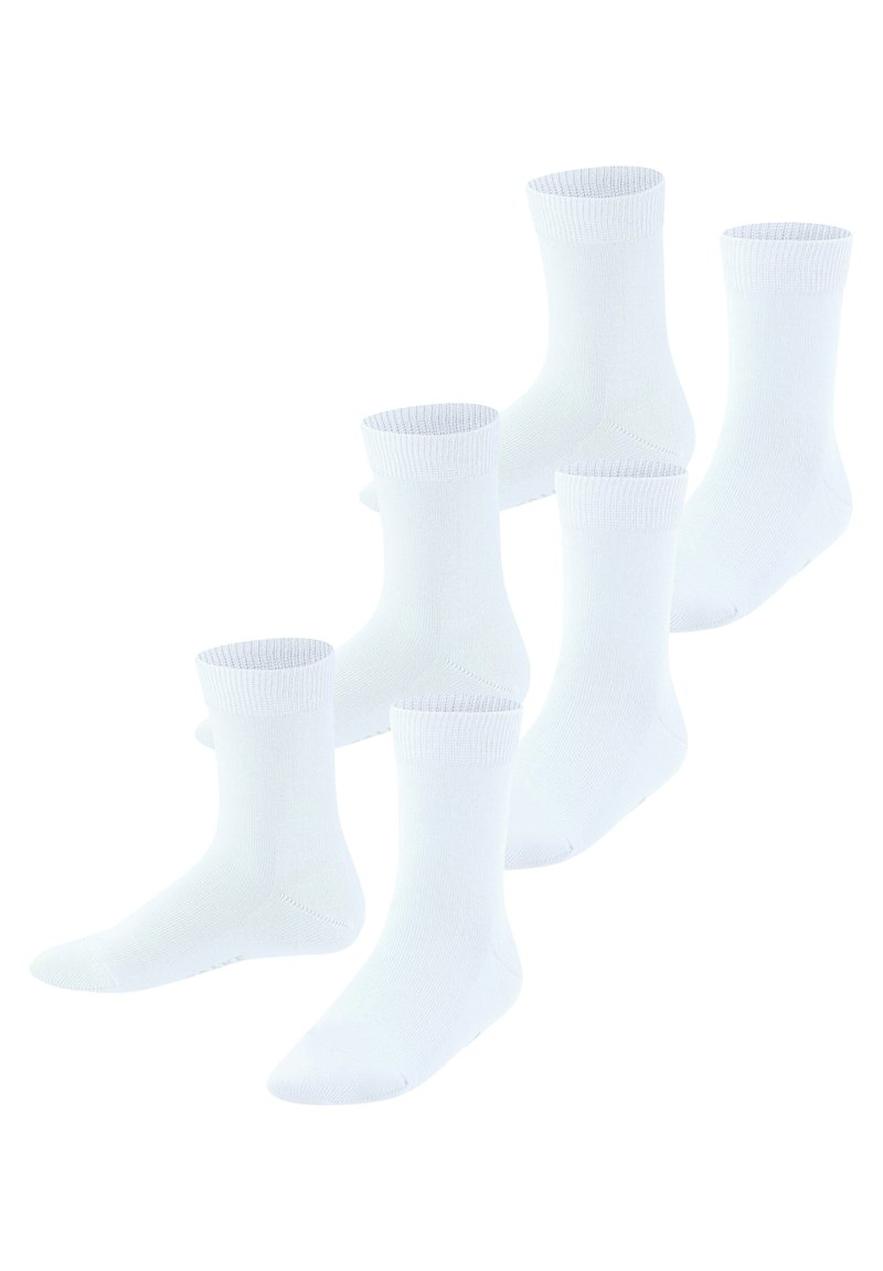 Weiße Baumwollsocken mit gerippten Bündchen und einer glatten Textur. Set aus sechs Paaren, knöchellanges Design, nahtlose Zehenkonstruktion.