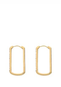 Boucles d'oreilles en or en forme rectangulaire, avec une surface lisse et une rangée de petites cristaux transparents le long d'un bord.