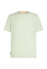 Lys grøn kortærmet T-shirt lavet af blød stof, med et subtilt stribet mønster og rund hals. Etikette på den nederste side.