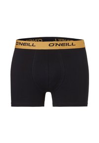 Zwarte boxershorts met een gouden tailleband met het "O'NEILL" logo. Gemaakt van gladde stof, hebben ze een snug fit en minimale stikdetails.