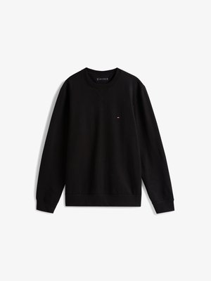 Zwarte crewneck sweatshirt gemaakt van katoen, met lange mouwen, ribbelboorden en onderrand, en een klein logoaccent op de borst.