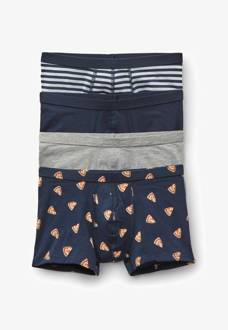 Boxers ajustés bleu marine à motif de tranche de pizza, gris, et à rayures. Matière en coton doux avec ceintures élastiques et coupe ajustée.