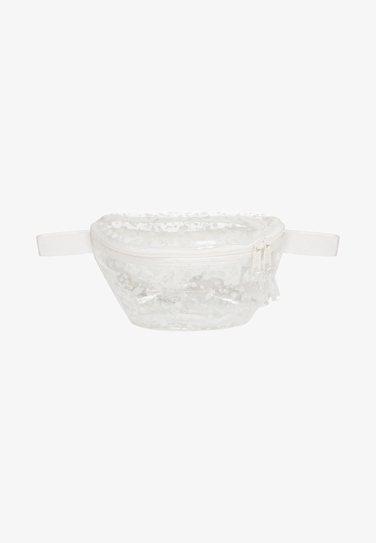 Sac banane transparent avec imprimé sirène, doté d'une bandoulière blanche réglable et d'une double fermeture éclair.