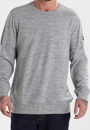 Grau sweatshirt mit langen Ärmeln und Rundhalsausschnitt, mit strukturiertem Muster, gerippten Bündchen und leichtem Stretch. Verfügt über ein Logo am linken Ärmel.