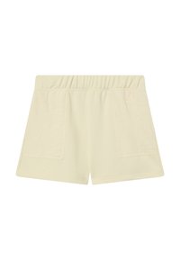 Lichtgele shorts met een elastische tailleband, twee voorzakken en een zachte stofstructuur. Geschikt voor casual draag.