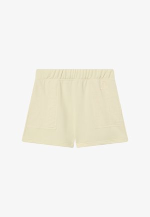 Lichtgele shorts met een elastische tailleband, twee voorzakken en een zachte stofstructuur. Geschikt voor casual draag.
