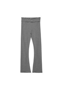 Grau-weiß gestreifte Leggings mit breitem, elastischem Bund, die eine eng anliegende Passform und weichen, dehnbaren Stoff bieten.
