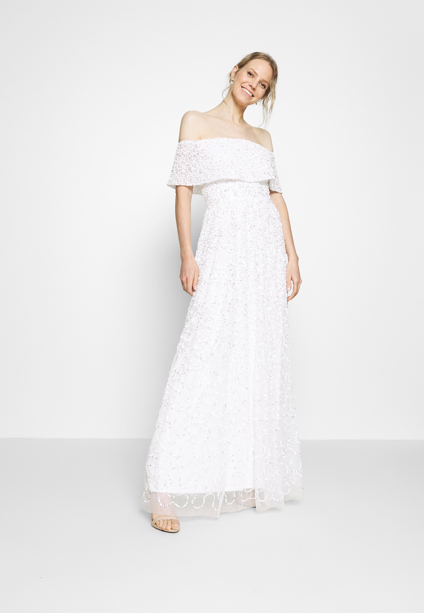 sequin bardot maxi dress