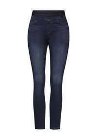 Slim fit jeans i mörk denim, med hög midja, två framfickor och en slät textur med minimala sömmar.