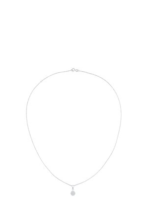 Collana in argento con un pendente delicato caratterizzato da un design rotondo e scintillante, con dettagli trasparenti su una catena sottile ed elegante.