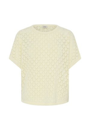Krémový pletený top s krátkými rukávy, vzorem diamantového průpletu a kulatým výstřihem, označený jako "Fransa".