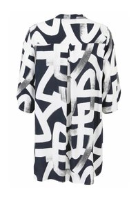 Lässig geschnittenes Shirt aus schwarz-weißem Stoff mit auffälligen abstrakten Mustern. Mit kurzen Ärmeln und einer Rückenpasse gestaltet.