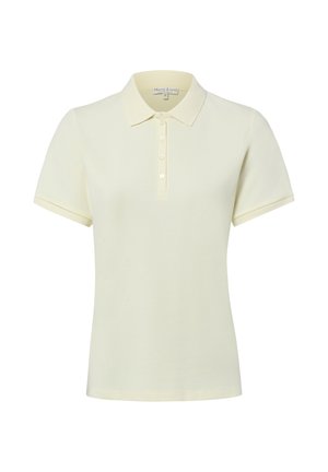 Polo crème à manches courtes avec col et quatre boutons sur la patte, taille petite.