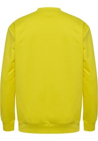 Geel sweatshirt met een ronde hals, lange mouwen en geribbelde manchetten. Gemaakt van zachte stof met een gladde textuur, zonder zichtbare patronen.
