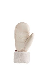 Bežna rukavica s mekim, bijelim lažnim krznom na manžetnu. Kvadratni uzorak na glavnom dijelu, okrugli oblik i odjeljak za palac. Idealna za hladno vrijeme.