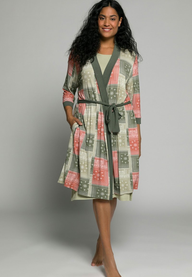 Ulla Popken Damen große Größen Übergrößen Plus Size Bademantel, Streifen, 2- Wege-Zipper, Langarm, Frottee