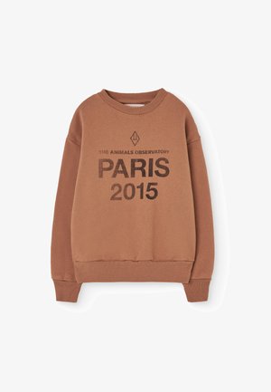 Brauner Baumwoll-Sweatshirt mit Rundhalsausschnitt, gerippten Bündchen und Saum. Bedruckter Text enthält "THE ANIMALS OBSERVATORY," "PARIS" und "2015."