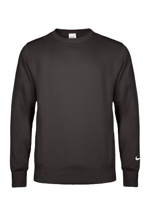 Felpa nera a maniche lunghe con scollo rotondo, polsini e orlo a costine, con un piccolo logo Nike swoosh bianco sulla manica sinistra vicino al polso.