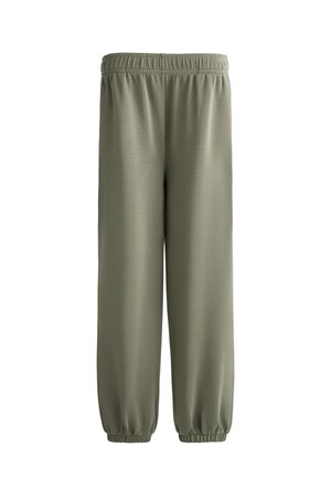 Katoenen blend joggingbroeken in olijfgroen, met een elastische tailleband en elastische boorden bij de enkels voor een ontspannen pasvorm. Soepele textuur.