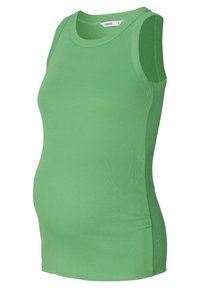 Zwangere tanktop in lichtgroen, gemaakt van ribbelstof. Mouwloos ontwerp, aansluitende pasvorm en een zachte textuur met een gebogen zoom.