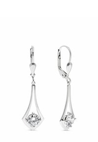 Orecchini a goccia in argento caratterizzati da una forma a goccia allungata con una pietra preziosa rotonda e trasparente incastonata in un setting a griffe, che mette in risalto una finitura lucida.