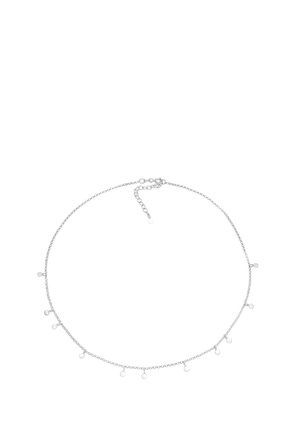 Collier en chaîne argentée présentant un design délicat avec de petites accents circulaires espacés uniformément le long de la chaîne. Longueur ajustable avec fermoir.