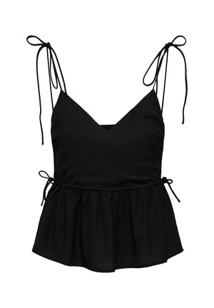 Must varrukateta peplum-top V-kaelusega ja reguleeritavate lipsudega õlgadel ja külgedel.