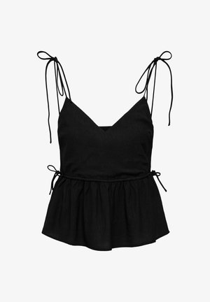 Must varrukateta peplum-top V-kaelusega ja reguleeritavate lipsudega õlgadel ja külgedel.