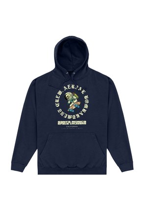 Sweat à capuche bleu marine avec un graphisme d'un astronaute squelette en skateboard et le texte « Santa Monica Space Cruisers California ».
