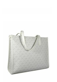 Borsa tote bianca realizzata in materiale testurizzato, con un motivo a diamante. Ha due manici e una forma rettangolare con bordi rinforzati.
