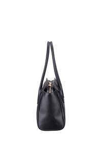 Sac à main en cuir noir avec deux longues anses et une fermeture éclair dorée, présenté de profil sur fond blanc.