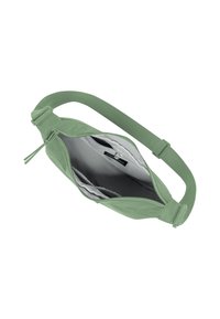 Borsa a tracolla verde in tessuto con chiusura zip, che presenta un interno foderato e una tracolla regolabile per un trasporto sicuro.