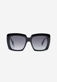 Zwarte oversized zonnebril met vierkante monturen, gradient lenzen en dikke armen. Gladde kunststof materialen met een glanzende afwerking.