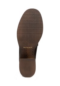 Braune Lederschuhsohle mit einem strukturierten Gittermuster, geprägt mit dem Markennamen "WITTCHEN", in einer glatten und matten Ausführung.