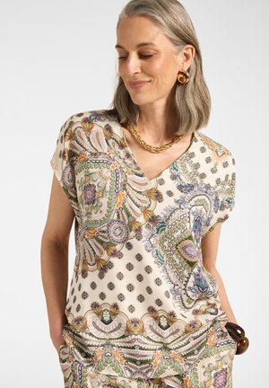 Elena Mirò, BLUSA STAMPATA CON SCOLLO A V - Blusa - beige