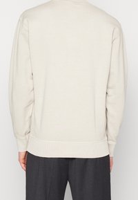Felpa in cotone beige con polsini e orlo a coste, caratterizzata da una vestibilità comoda e un design minimalista, mostrata da dietro.