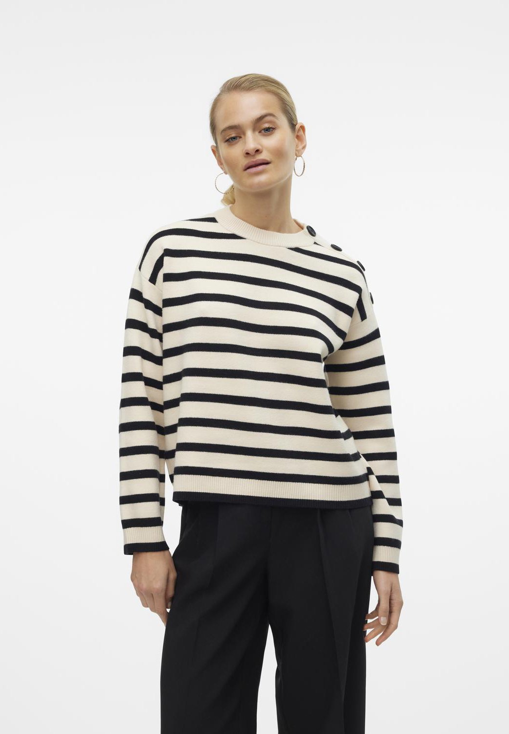 Vero Moda VMSABA O-NECK BUTTON Jumper birch/black/off-white