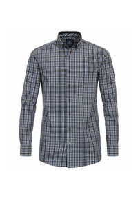 Hemd met lange mouwen in een ruitpatroon van blauw, bruin en wit. Voorzien van een button-down kraag en een borstzak. Gemaakt van geweven stof.