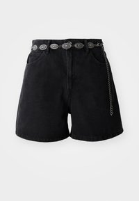 ONLVEGA WESTERN BELT  - Denim shorts - washed black