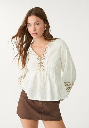 Stradivarius FLOWING EMBROIDERED - Bluza - mottled brown