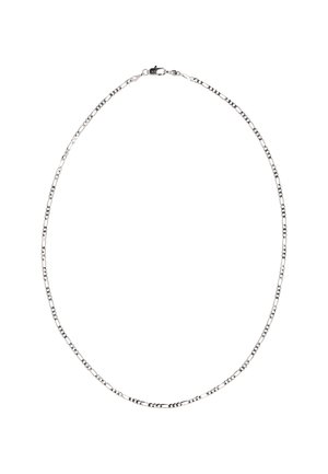 Sølv kæde med et skiftende mønster af langstrakte og runde led, med en låsede lukning. Glat overflade med poleret finish.