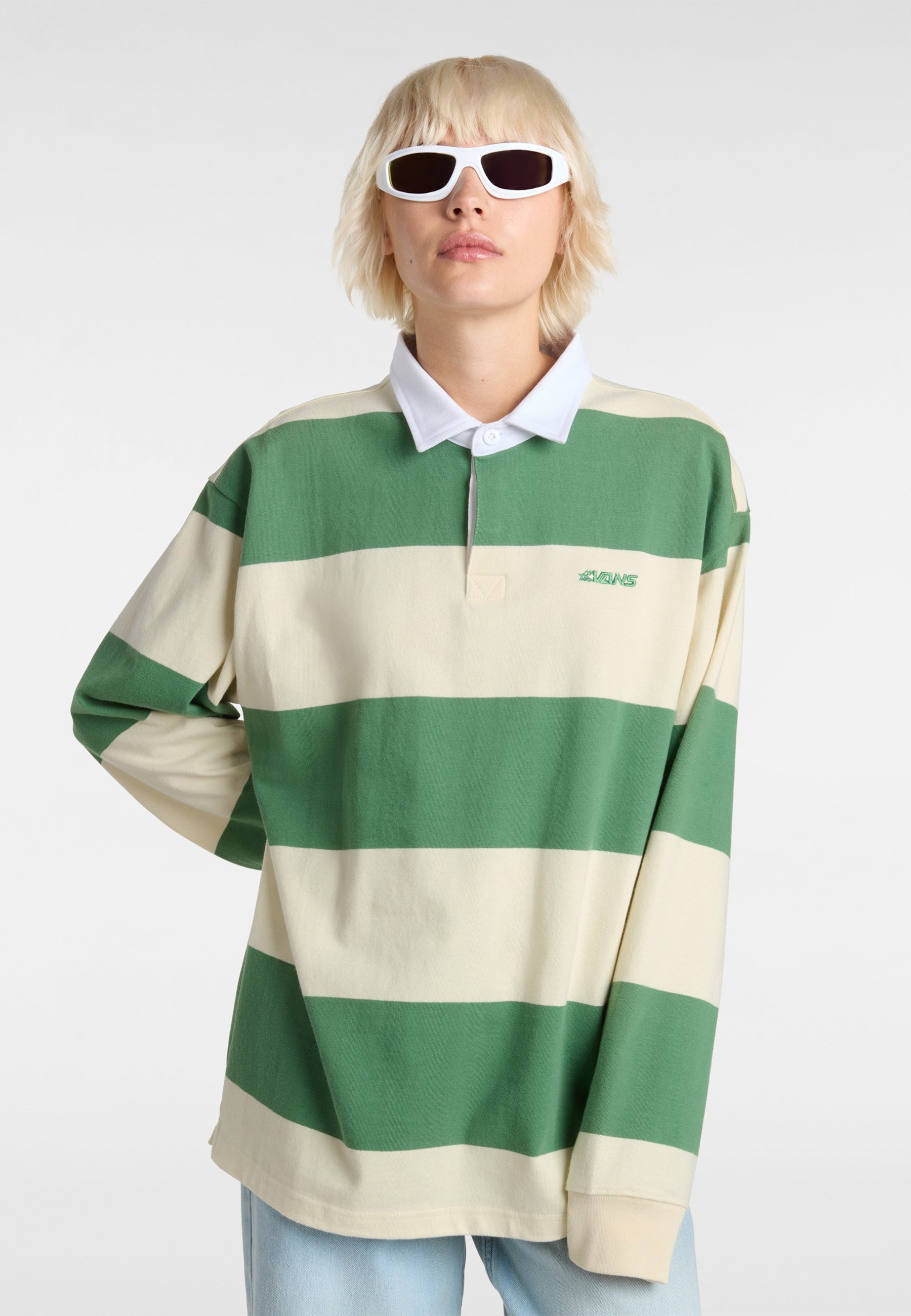 Vans WARD STRIPE RUGBY SHIRT - Polo - fairway lemon icing/vert - ZALANDO.FR