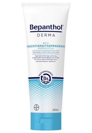 Bepanthol Derma feuchtigkeitsspendende Körperlotion für trockene und empfindliche Haut, 200 ml Tube mit Dexpanthenol B5 und Regenerationskomplex.