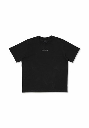 Black cotton t-shirt with short sleeves, crew neckline, and a small white "Brooks Running" logo centered on the chest.