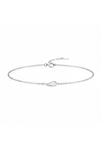 Bracciale a catena in argento con un ciondolo a forma di ala dal design scanalato, fissato con una chiusura a moschettone e un'estensione della catena regolabile.