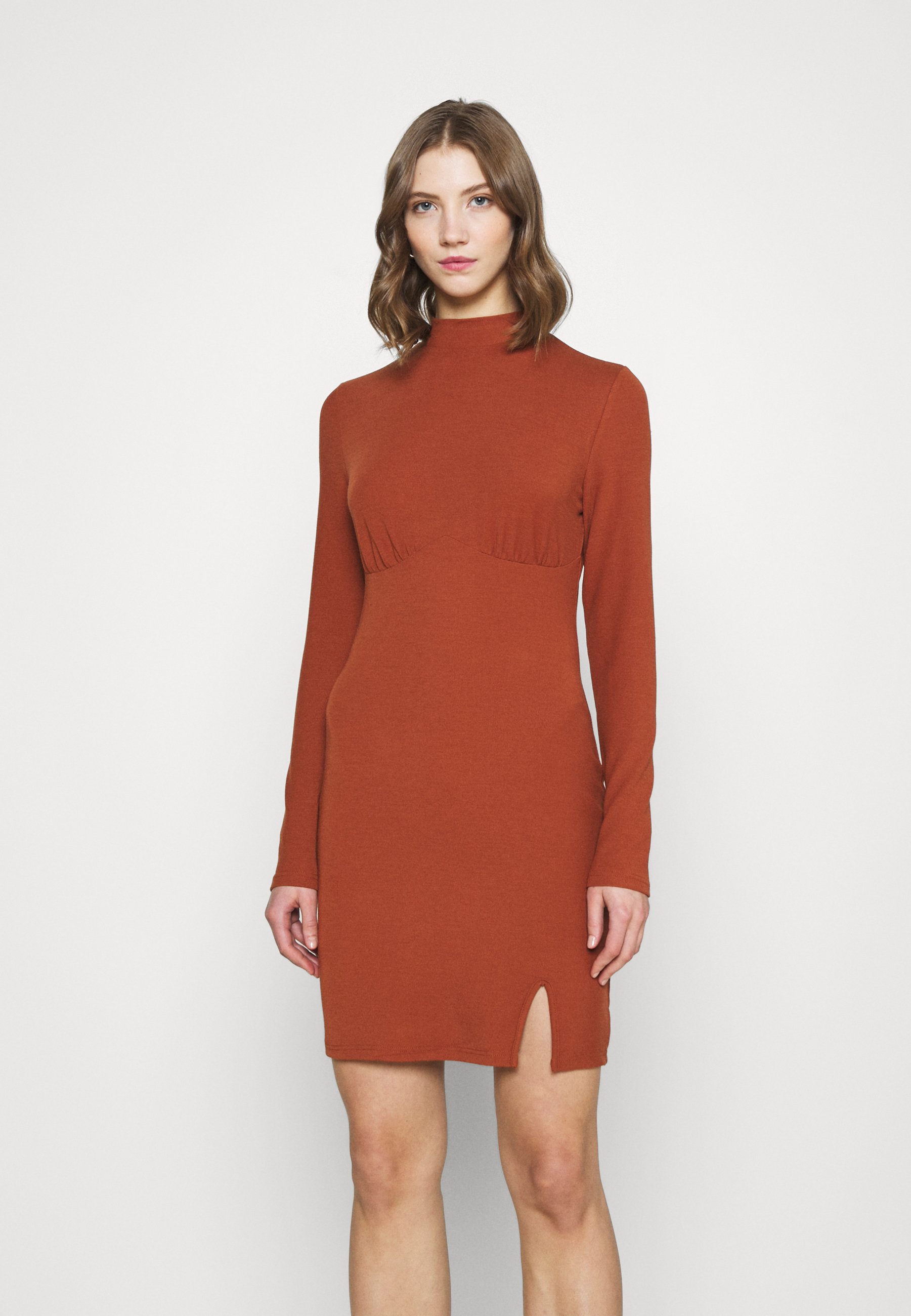 long sleeve rust dress