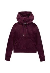 Felpa con zip color marrone in tessuto morbido e testurizzato, con un design aderente, tasche frontali e cappuccio regolabile con cordino. Dettaglio logo discreto sul petto.