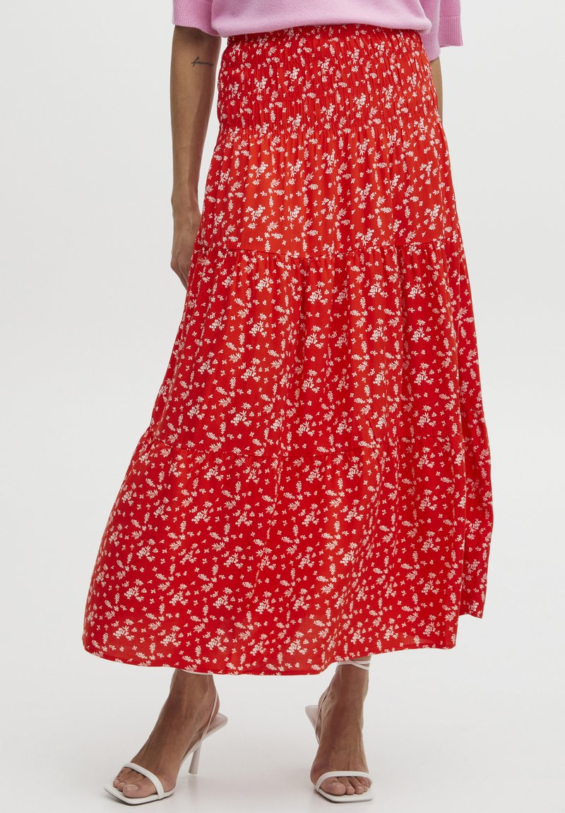 b.young BYMmjoella - Jupe longue - fiery red mix