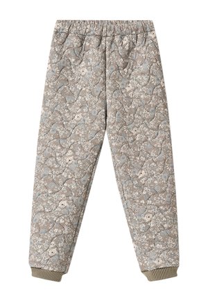 Stepphose mit elastischem Bund und Bündchen, mit einem dezenten Blumenmuster in Beige- und Hellblautönen.